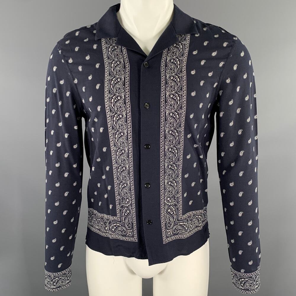 THE KOOPLES Size XS Navy Bandana Viscose Camp Long Sleeve Shirt